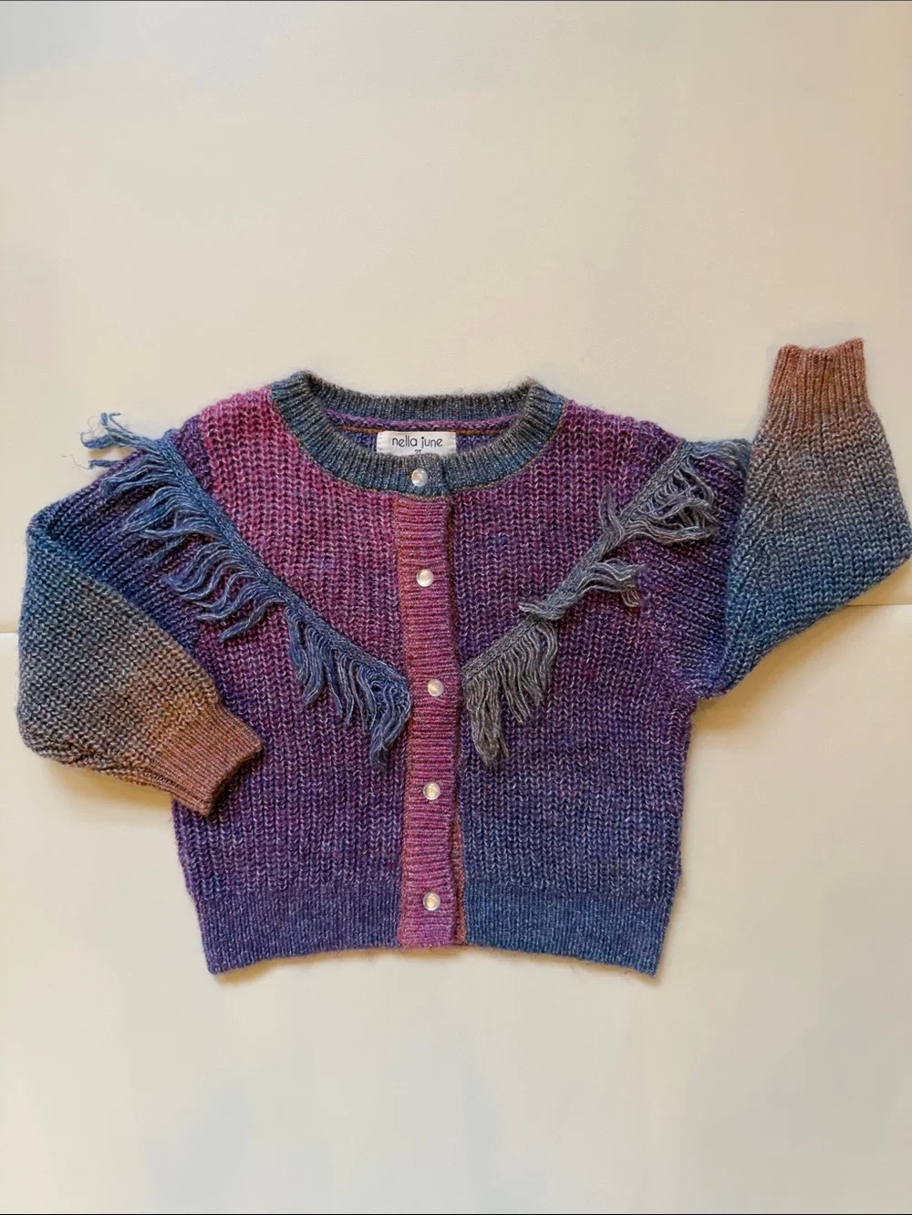 Nella June Fringe Cardigan in Dark Rainbow